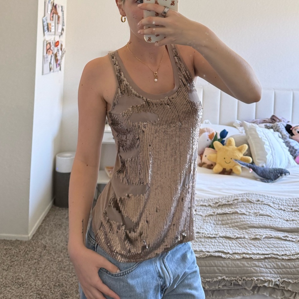 Express Gold Sequin Tank Top